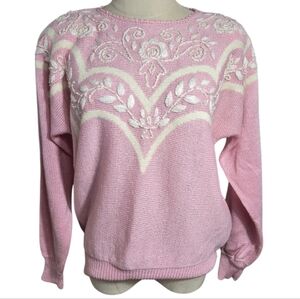 Jaclyn Smith Vintage Pink Floral Beaded Knit Sweater
